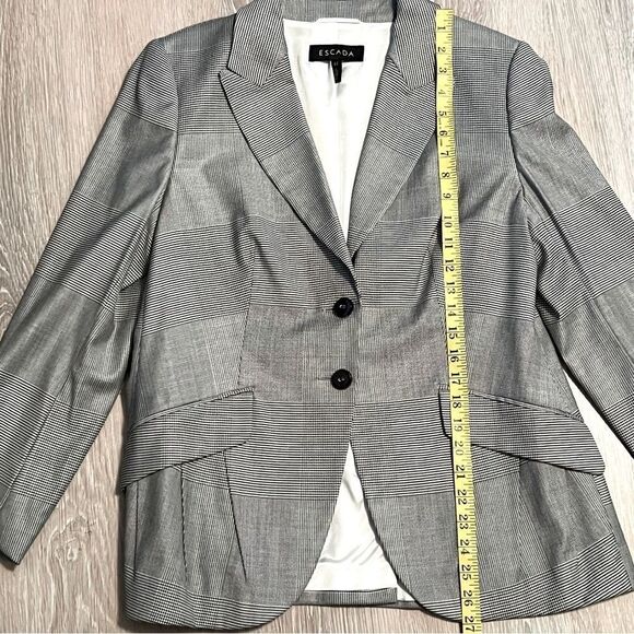 Escada plaid blazer Windowpane Black White Classic Wool Single Breast 42 L - Picture 11 of 16